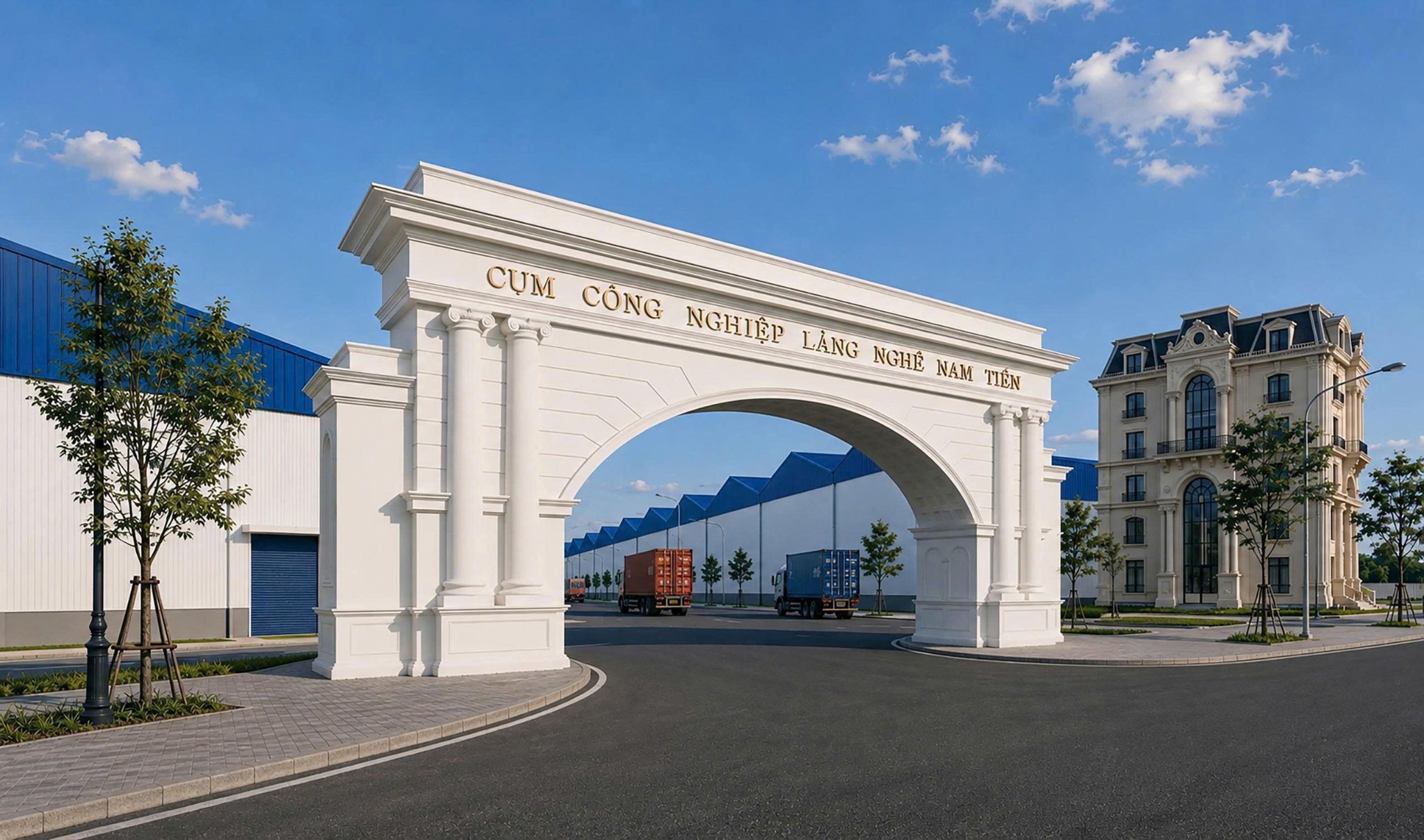 Phối cảnh cổng Cụm công nghiệp làng nghề Nam Tiến